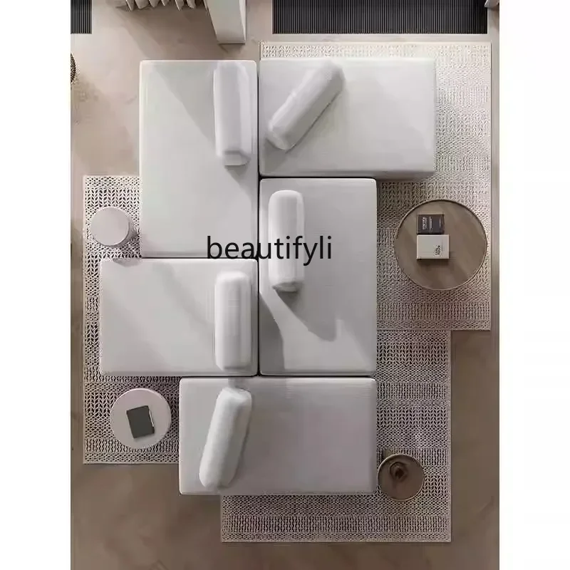 

02 Italian minimalist technology fabric sofa combination cotton and linen double-sided sofa living room combination modern