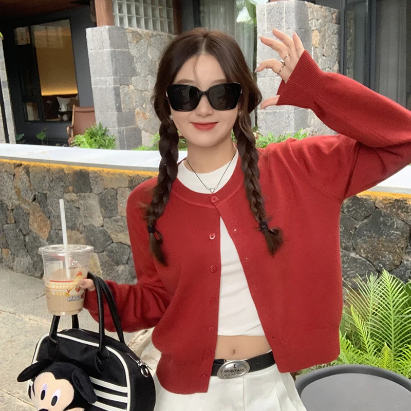 Knitted Sweater Women Cardigans New Long Sleeve O-Neck Black Knit Sweater Cardigan Women Tops Knitwears Sueters De Mujer Q1317