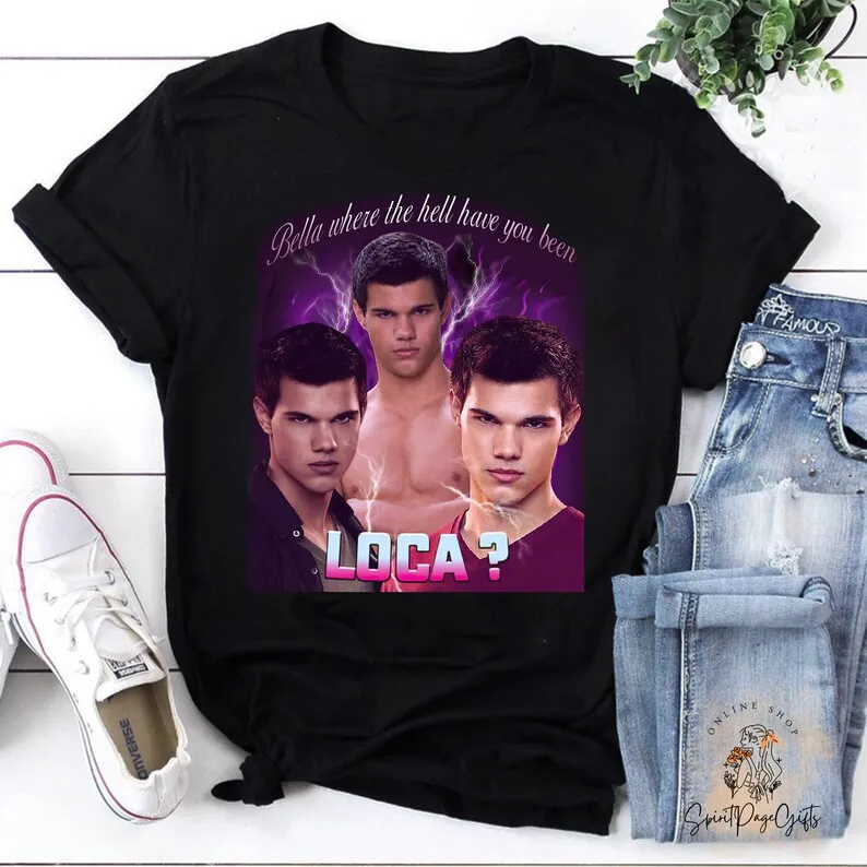 Twilight Jacob Character Graphic Tee – Black Crew Neck T-Shirt with 