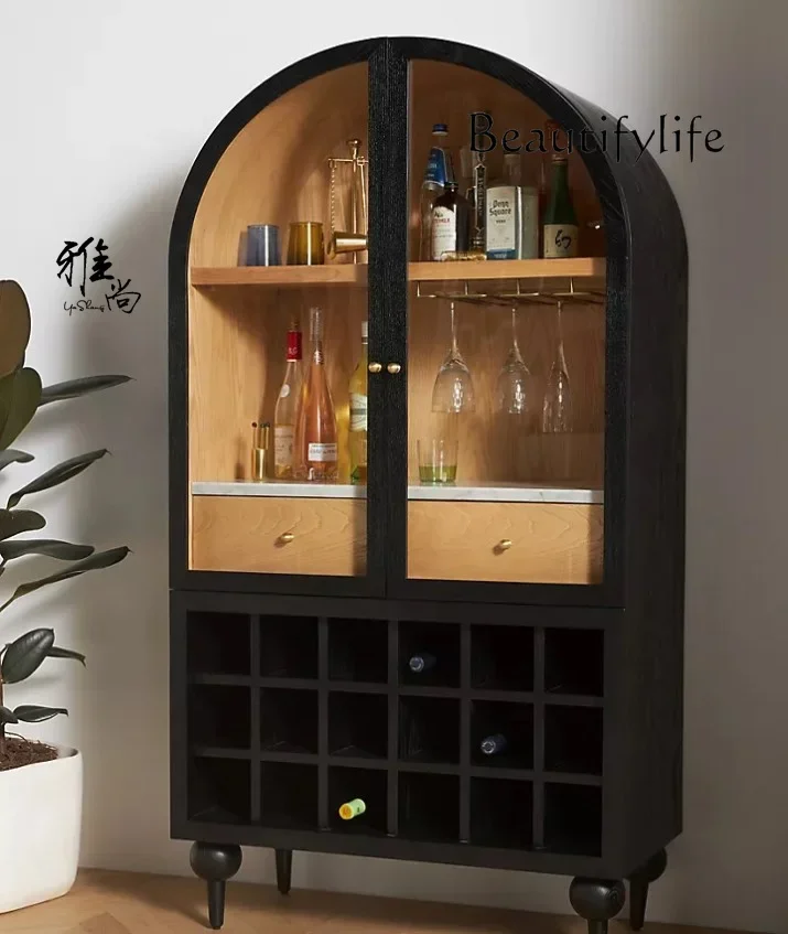 American arched wine cabinet French retro solid wood Nordic glass storage cabinet simple modern locker