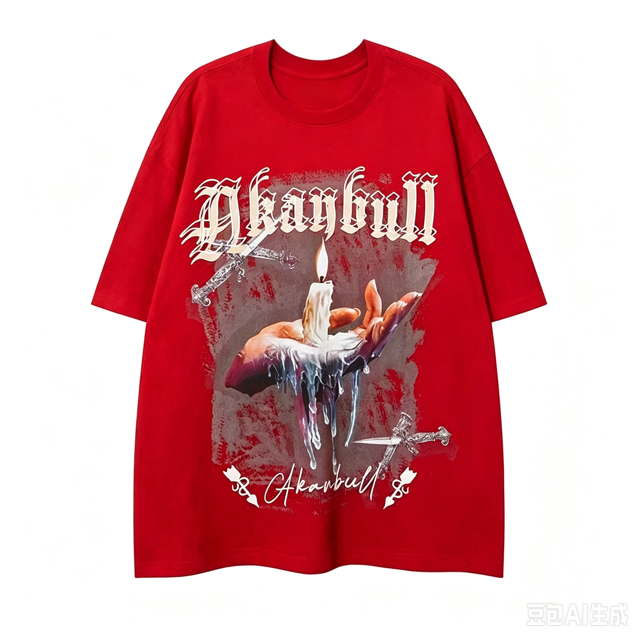 2026 Men Dark Gothic Candle Hand Graphic T Shirt Retro Print Black Oversized Short Sleeve Streetwear Tops
