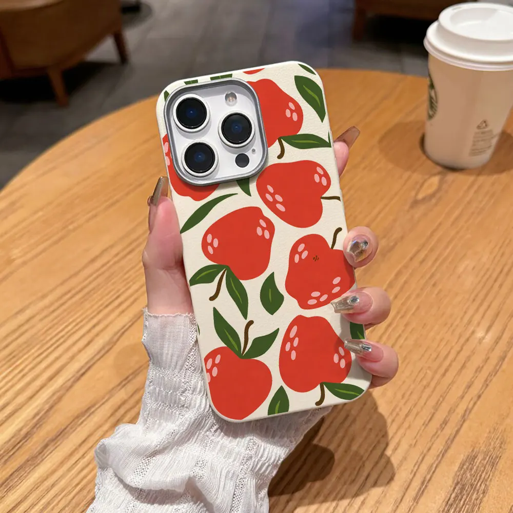 Cartoon Apple Phone Case For Samsung Galaxy S26 S25 Ultra S24 S23 FE S22  Plus S21 A34 A35 A54 A55 A36 A56 5G Leather TPU Cover