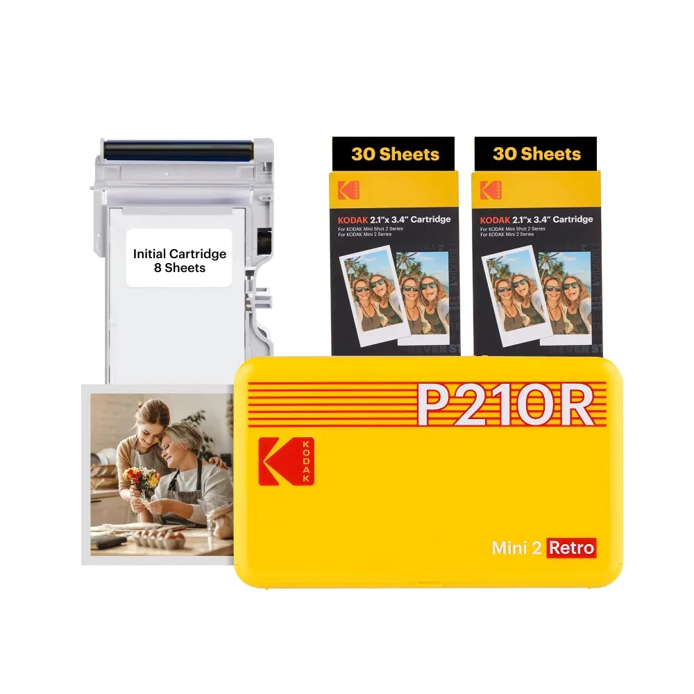 

Mini 2 Retro Bluetooth Portable Photo Printer (2.1x3.4 inches) + 68 Sheets Bundle, Yellow