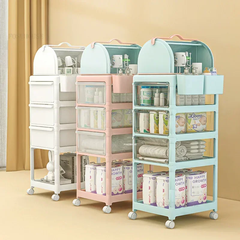 Multi-function Kitchen Trolleys Baby Supplies Auxiliary Cart， Wheels Multi-layer Baby Bottle Storage Cabinet Organizer Cart