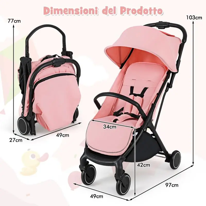 Image 6: Poussette bébé légère pliable d'une seule main, avec dossier inclinable, rose