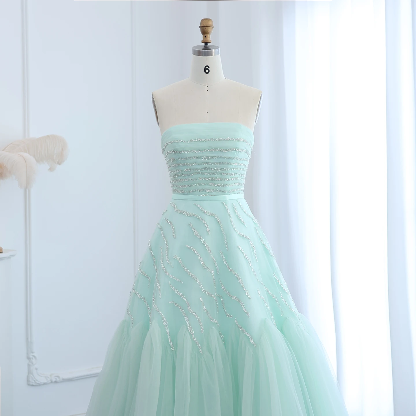 Sharon Said elegante sin tirantes verde salvia vestido de noche árabe mujeres boda de lujo con cuentas Dubai vestido Formal de fiesta SS483 personalizado