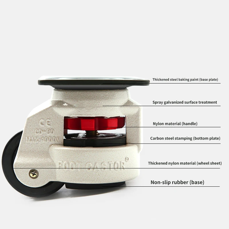 M12K-Rubber Foot Foot Level Adjustment Equipment Cart Caster 60Kg Load Capacity Furniture Leveling Roller Master Foma Wheel