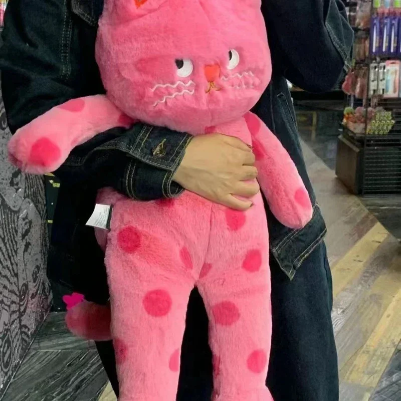 

Dots Pattern Pink Cat and Black Cat Stuffed Plush Toy Cartoon Sweet Kitten Animal Plushie Peluche Kids Present