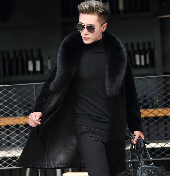 Wholesale Natural Sheep Fur Coat Custom Winter Warm Long Fur Coat Classic Style Luxury Mens Fur Coats