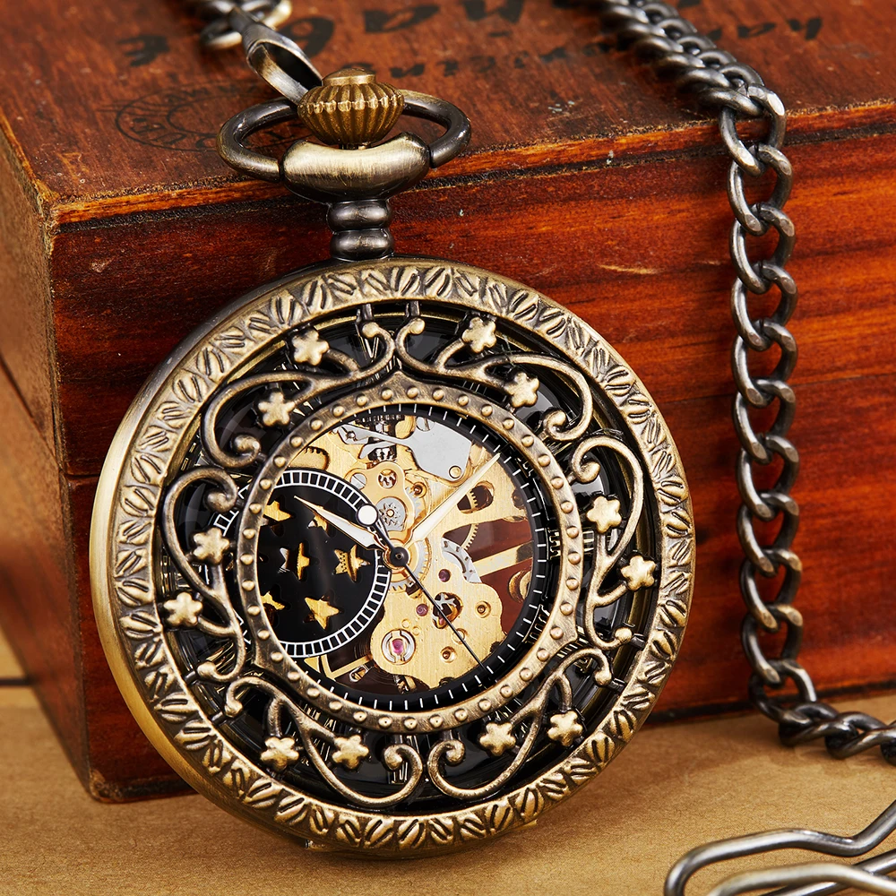 

Elegant Vintage Mechanical Pocket Watch Hand Winding Roman Numerals Dial Luxury Pendant Clock FOB reloj de bolsillo reloj hombre