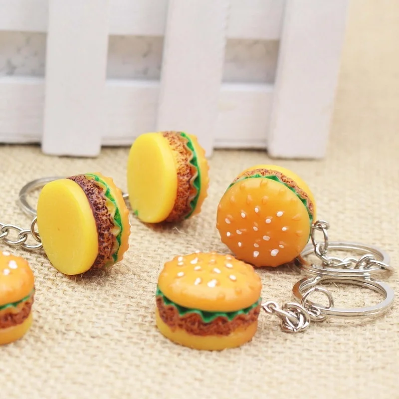 1PCS Cute Mini Simulation Food Key Chain Handmade Resin Hamburger Cake Keychain Gift Pendant Accessories Lovely Keyring Jewelry