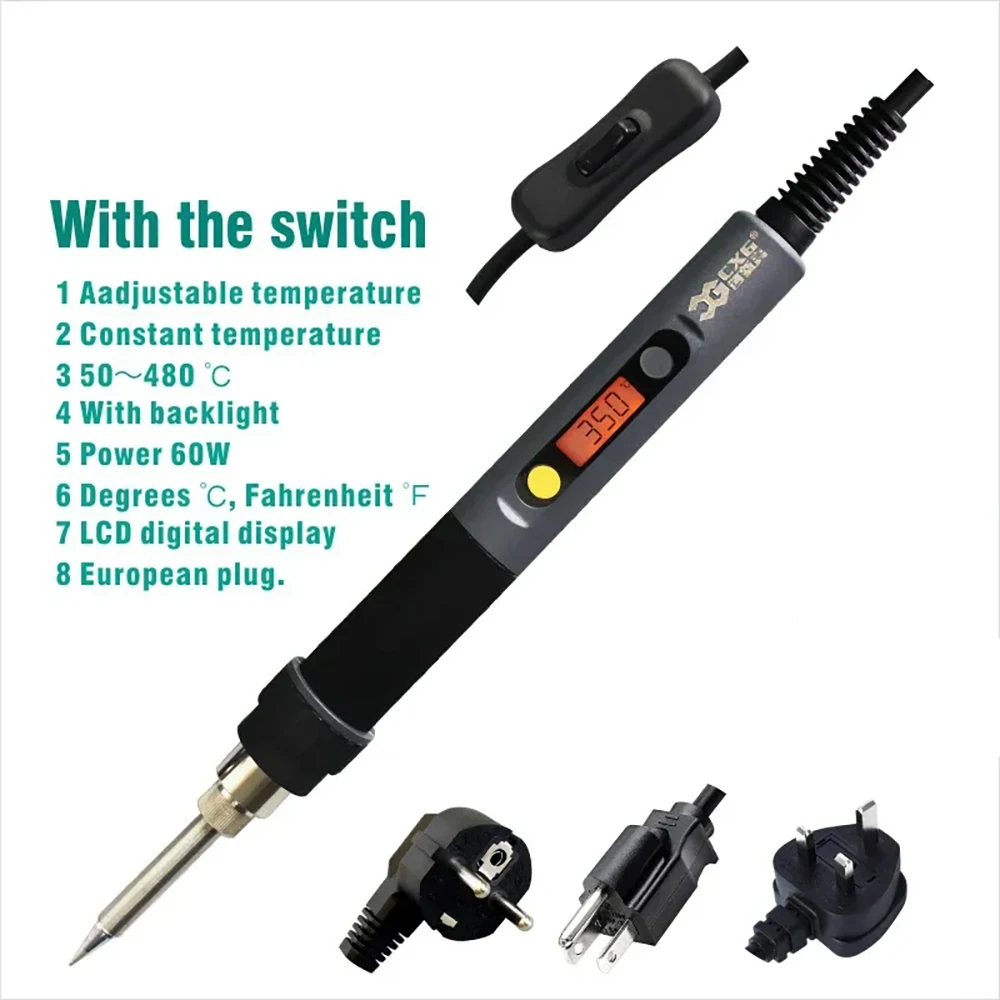 NEWEST 110V/220V EU/US ROHS CXG C60W/C90W/C110W LCD Temperature Digital LED Adjustable Electric Soldering Iron+tips