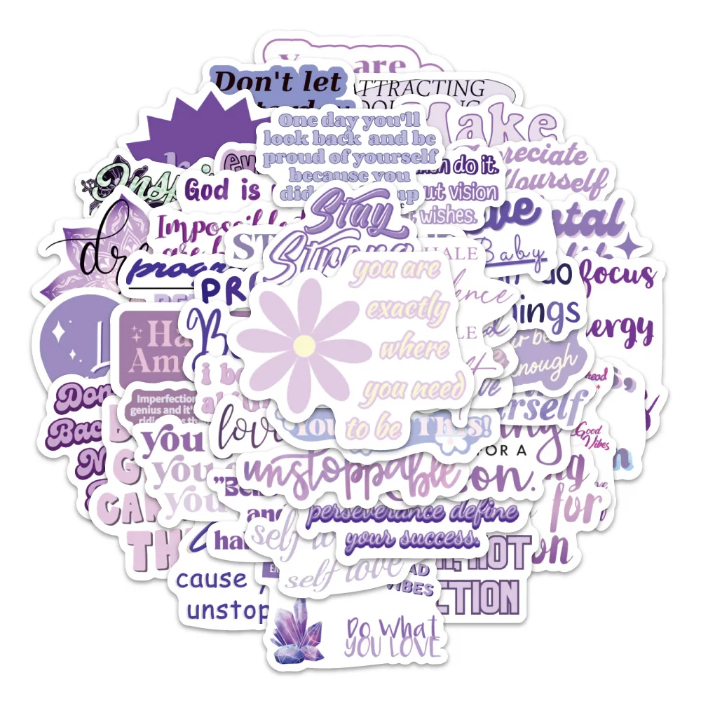 

10/30/50PCS Purple INS Style Doodle Decorative Stickers Inspirational Text Creative Decals DIY Refrigerator Laptop Suitcase