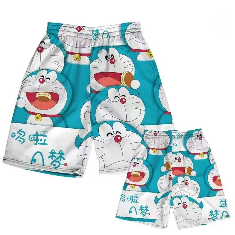 Summer Kids Doraemon Printed Shorts Cute Cartoon Printed Beach Short Pants Men Women Fashion Beach Clothing Casual Daily Wear