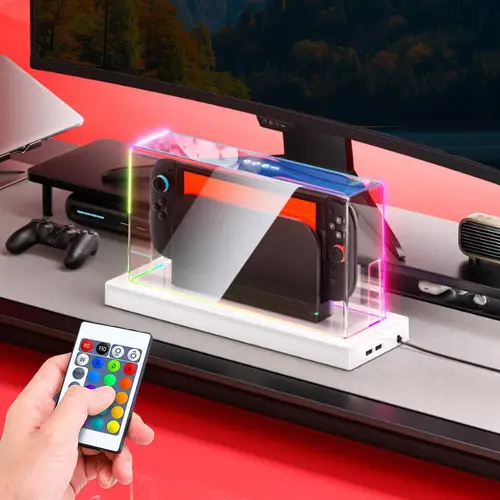 Imagen 2 del producto Caja de exhibición, cubierta antipolvo para Host, Base protectora a prueba de caídas para Nintendo Switch 2, Base luminosa, carcasa de acrílico para Host