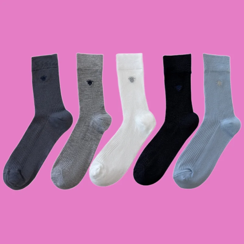 2/5 Pairs 2024 New Women's Summer Medium Tube Thin Bee Draw-strap Socks Solid Color Long Socks Boneless Women's Cotton Socks