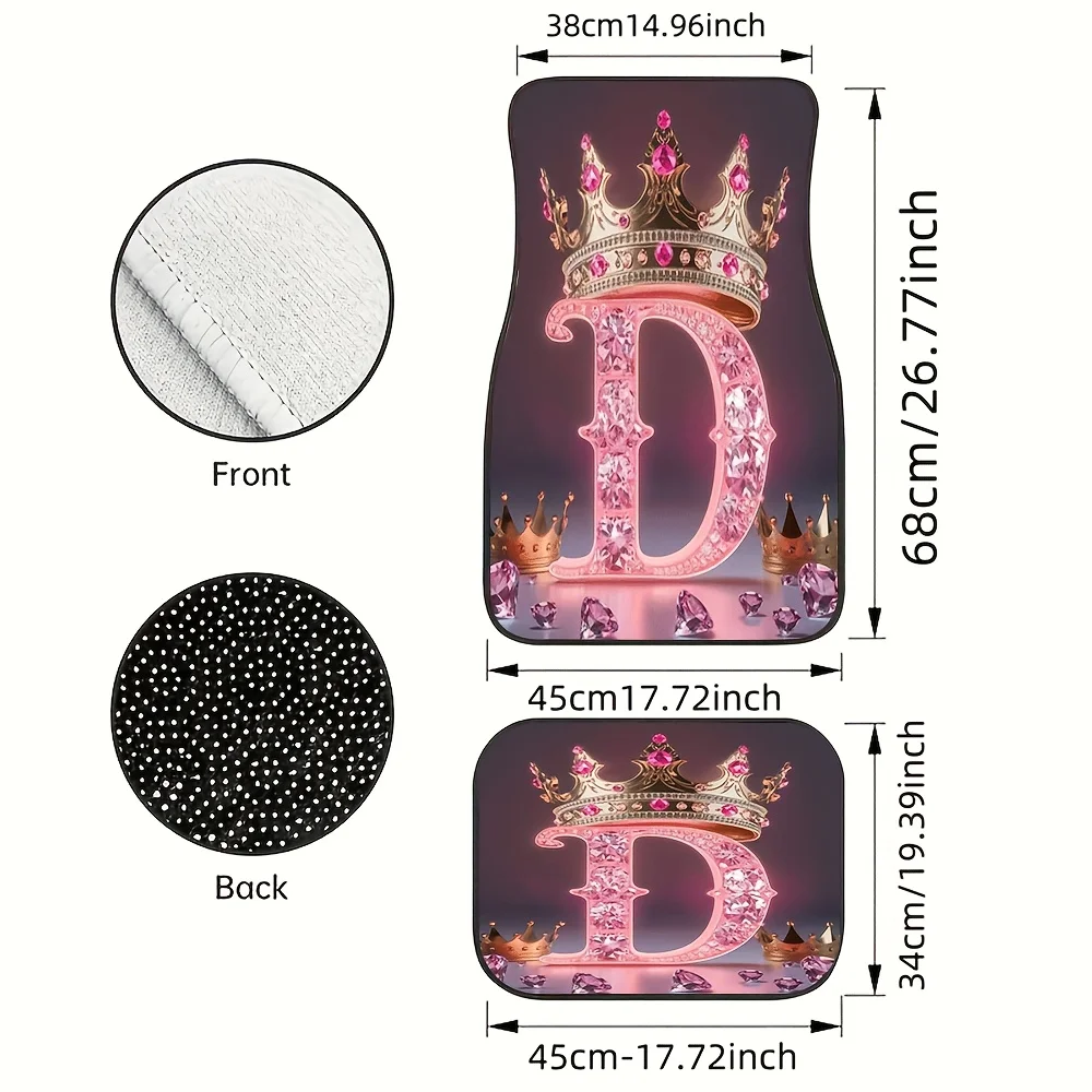 Set Of 4 Car Floor Mats Featuring A Diamond Crown And Letter D Design, Suitable For Both Front And Rear, Ideal For Car Interiors