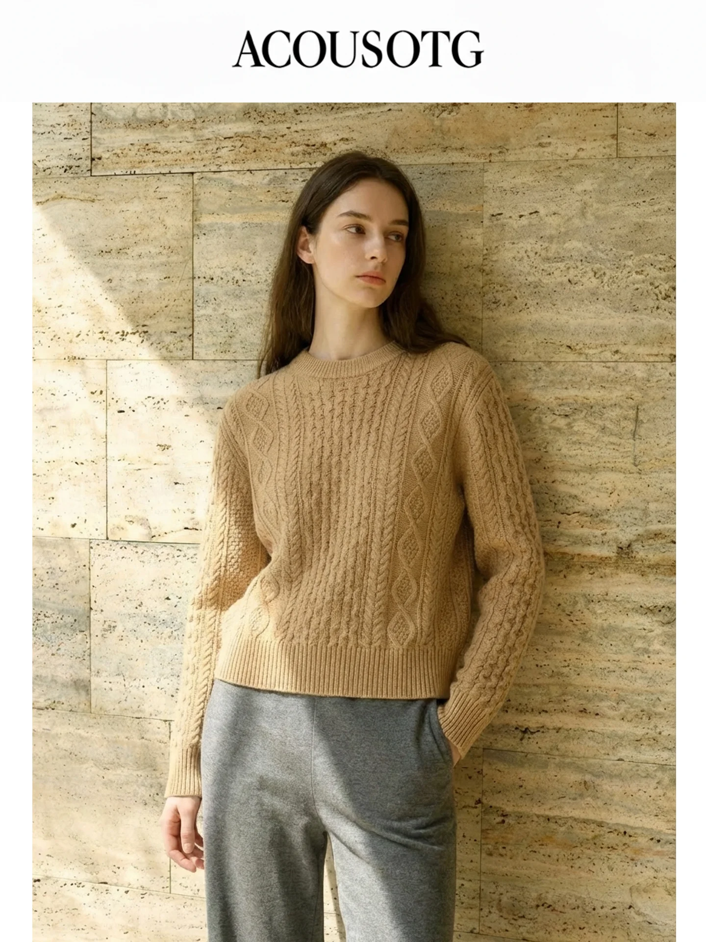 

Вязаный свитер Thiened для женщин из камери-шерсти с узором «косичка», круглый вырез, пуловер, мягкий, винтажный стиль