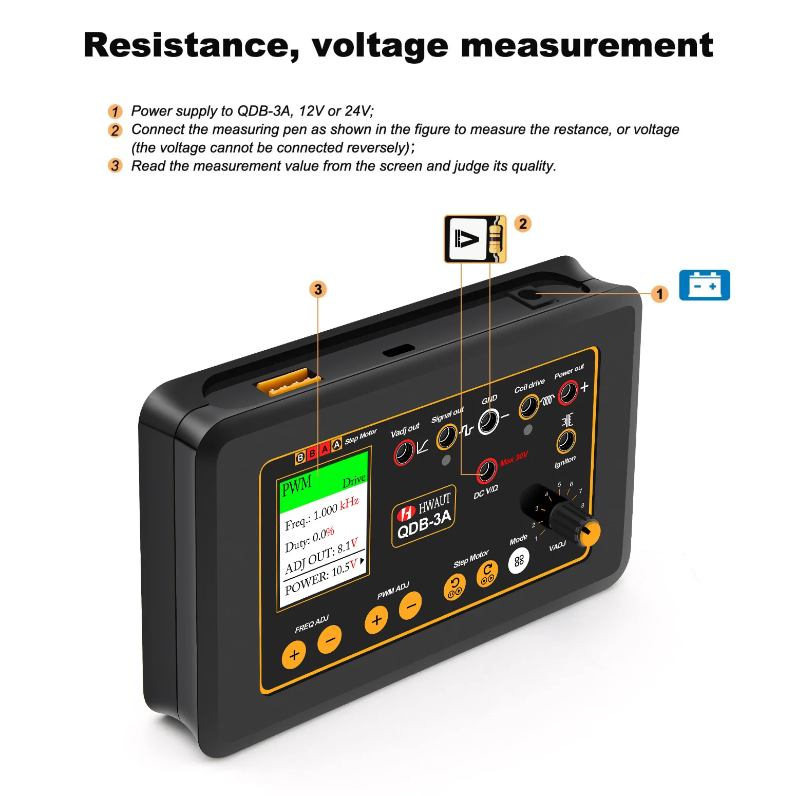 Picture 7: QDB-3A 2A Auto Ignition Coil Tester Car Idle Stepper Motor Solenoid Valve Injector Actuator Fault Detector Driver PWM Generator