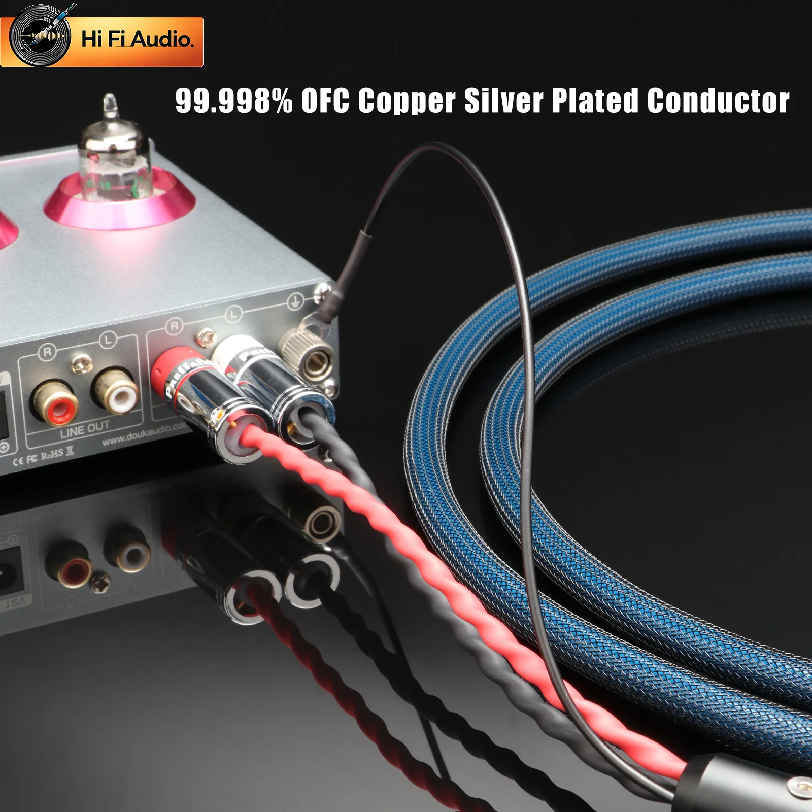 OFC Copper Phono Tonearm Cable 5Pin DIN to RCA Plug Shield for LP Turntable Phono Cable with Ground Wire