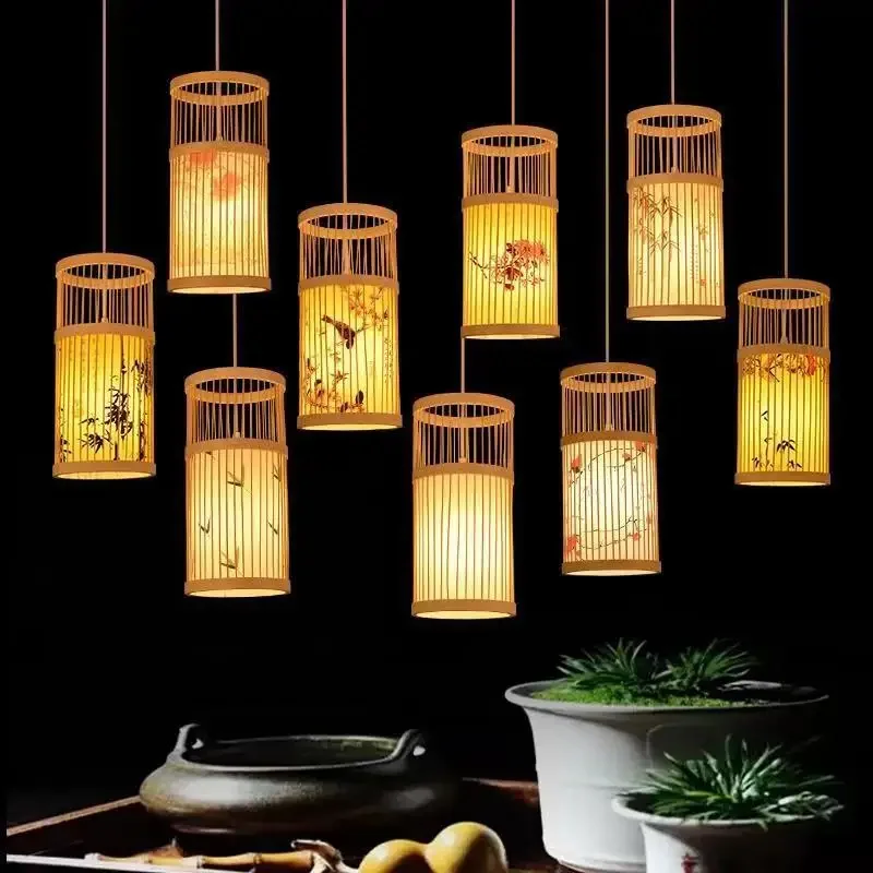 Chinese Style Bamboo Art Bamboo Chandelier Creative Zen Teahouse Restaurant Hotel Hot Pot Shop B&B Japanese Style Bamboo Lantern