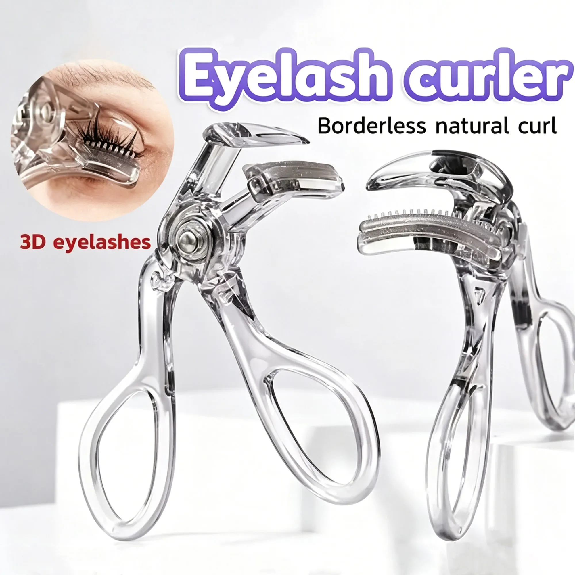 Dual-Type Eyelash Curler with Comb Wide & Partial Clip Options, Waterproof, Long-Lasting, Natural Curl Eyelash Curler