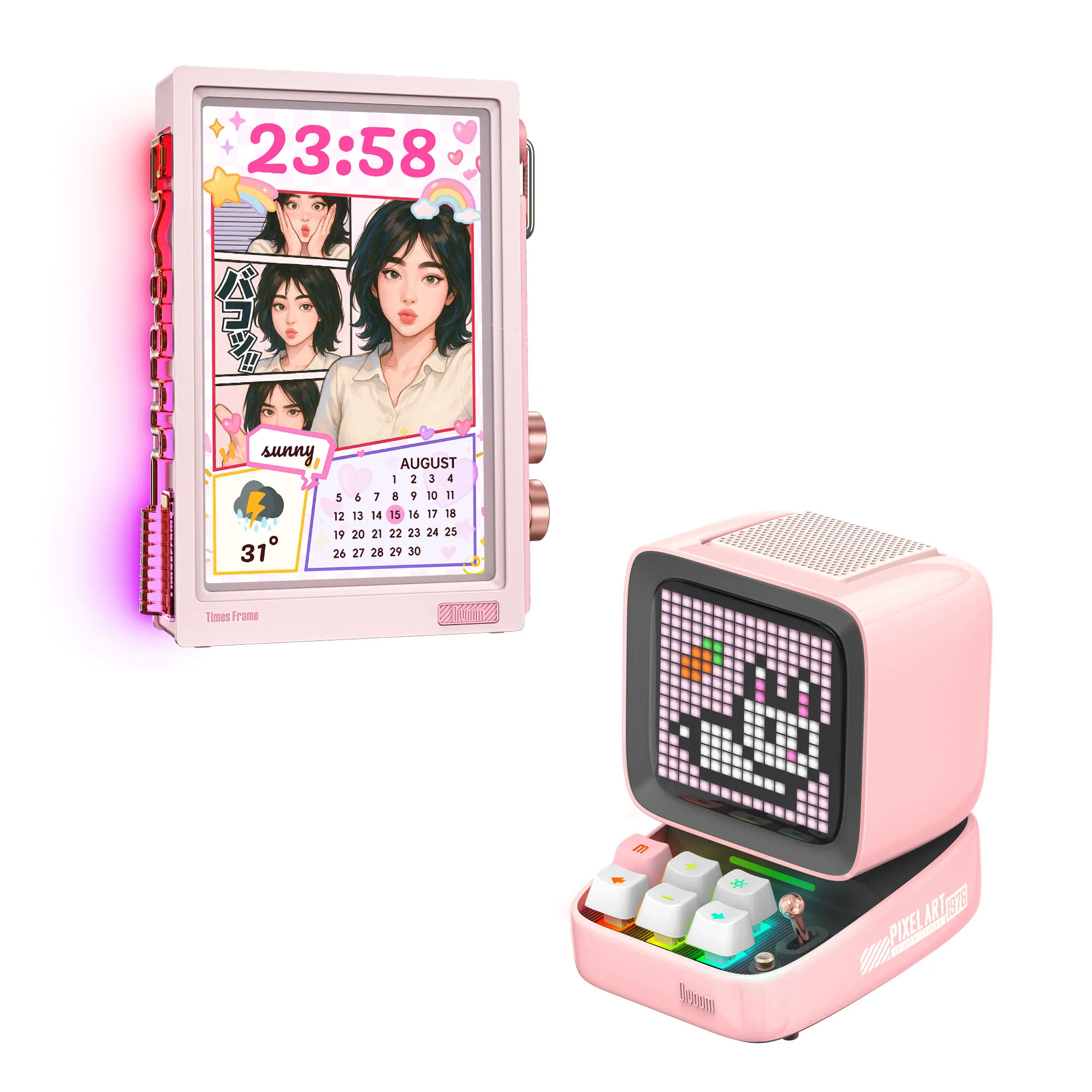 Divoom Times Frame  Ditoo Pro Pink Set Smart Digital Photo Frame Pixel Art Bluetooth Speaker Desk Decor Gift