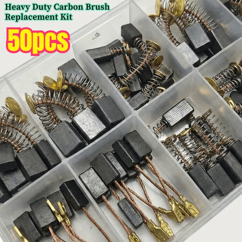 50pcs Heavy-Duty Carbon Brush Replacement Kit with Metal Bases Suitable for Drills, Sanders, Grinders & Motors - Compatible for 