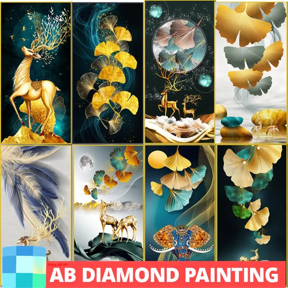 AB Diamond Embroidery Painting Mosaic Ginkgo Biloba Deer Rich Tree 5D DIY Full Square Round Cross Stitch Mural Home Decor