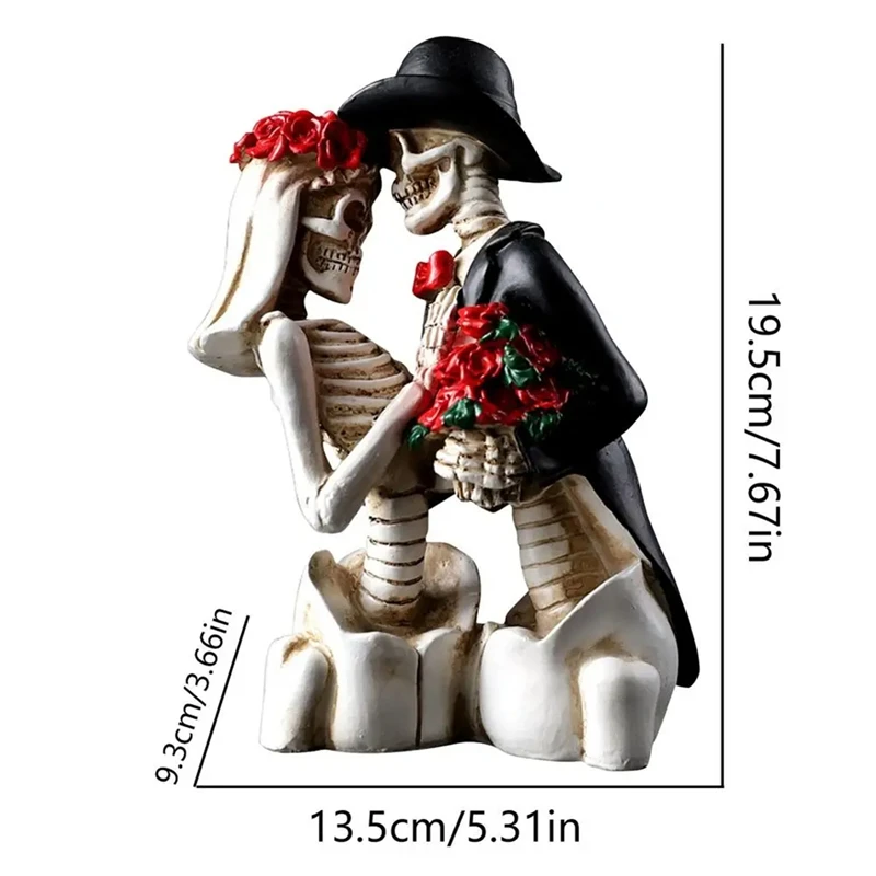 Resin Skeleton Figurine Halloween Decoration Gothic Lovers Romantic Bride & Groom Figurine Wedding Statue Gifts