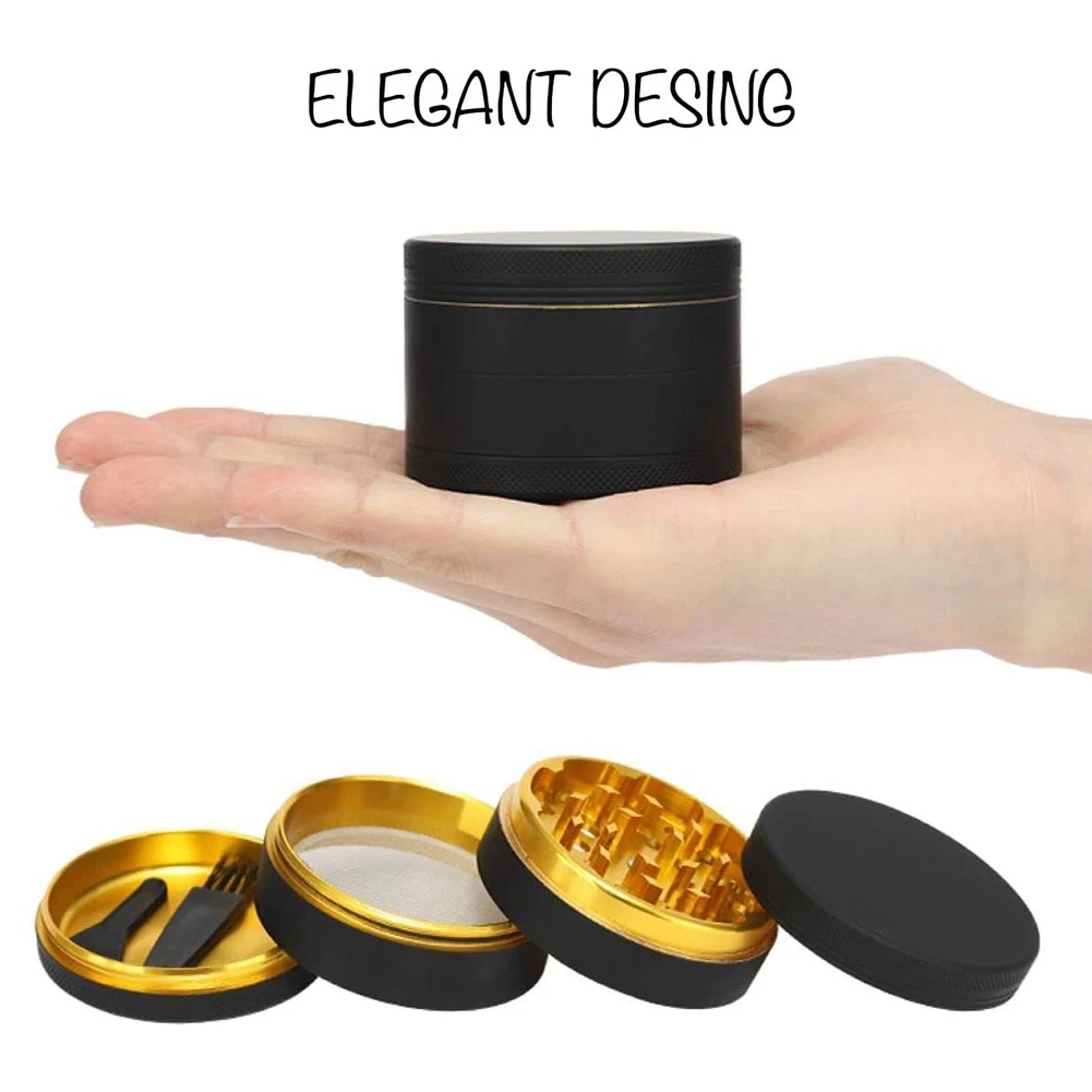 Aluminum Herb Grinder Black Rubber Paint Gold Color Inside - Large Capacity 2.48 Inch 4 Pieces