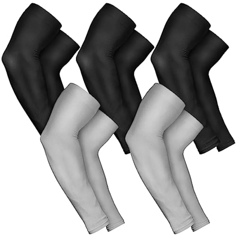 AURUZA 5 Pairs Arm Sleeves for Men and Women, Compression Cooling Tattoo Sleeve Cover Up for Women, UV Sun Protection