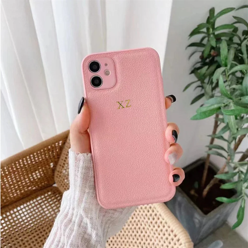 Personalise Initials Name Letters Leather PU Phone Case For iPhone 17 16 15 14 13 12 11 Pro Max XR 7 8 Plus Luxury Plain Cover