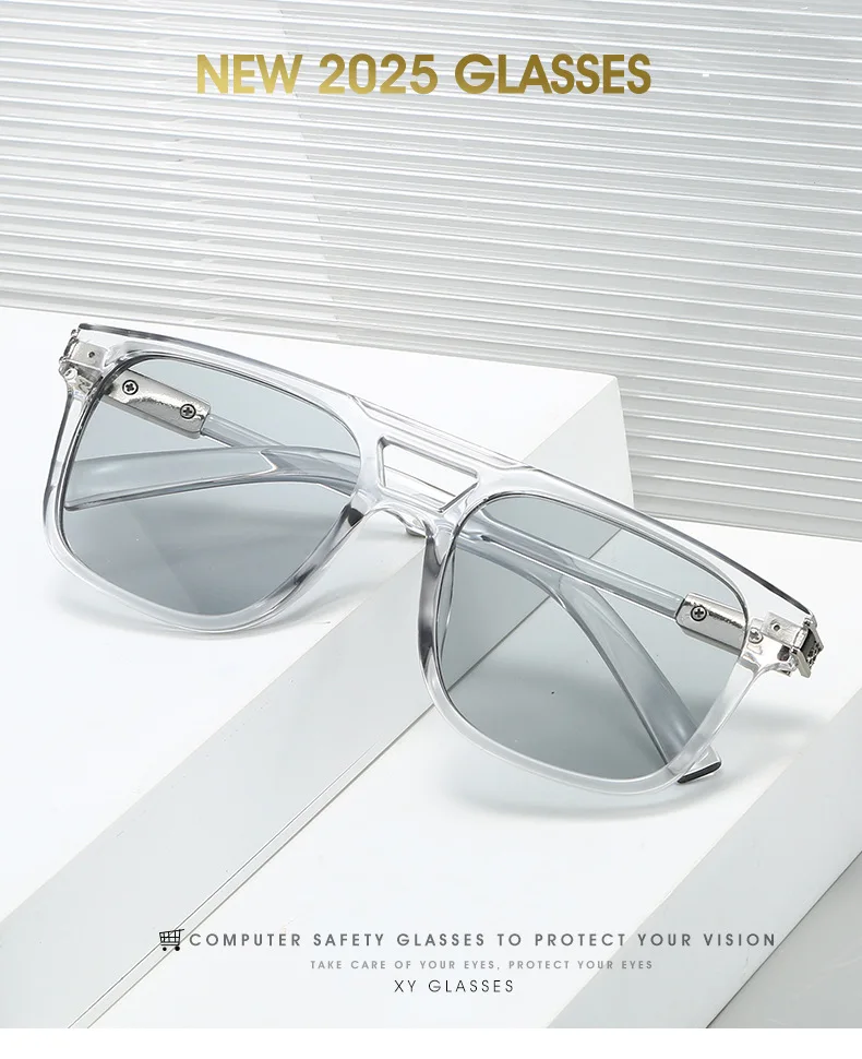 2025 neue Doppelstrahl-Quadrat-Sonnenbrille, Markendesigner, Gitter, Mode, Fahren, Reisen, Urlaub, Sonnenschutz, Brille, Oculos – Detail 1