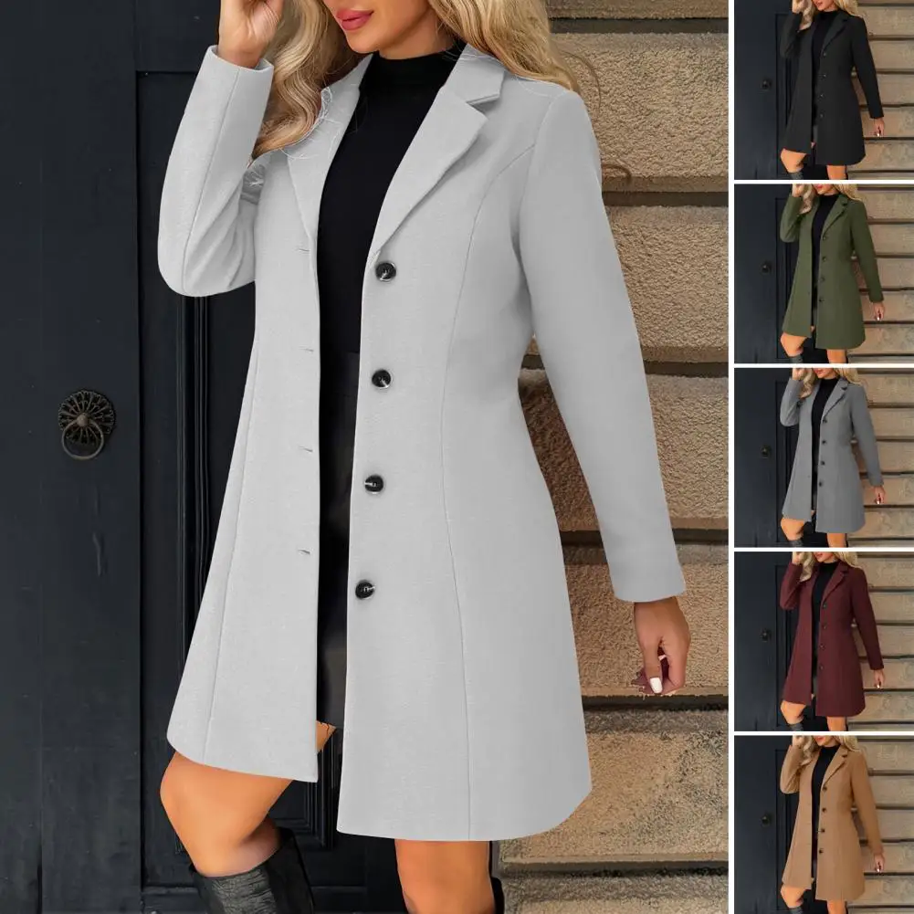 2026 Women Autumn Winter New Wool Coat Trench Jacket Ladies Warm Slim Overcoat Lapel Button Woolen Casual Outerwear Jackets