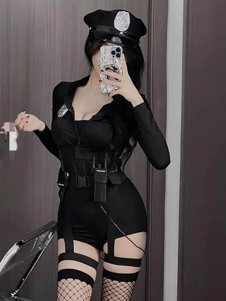 زي وكيل الهالوين المثير للنساء، مجموعة ضابط المضيفة الجوية للشرطة، لعب الأدوار، النادي الليلي، مروحة رغبة نقية طويلة
