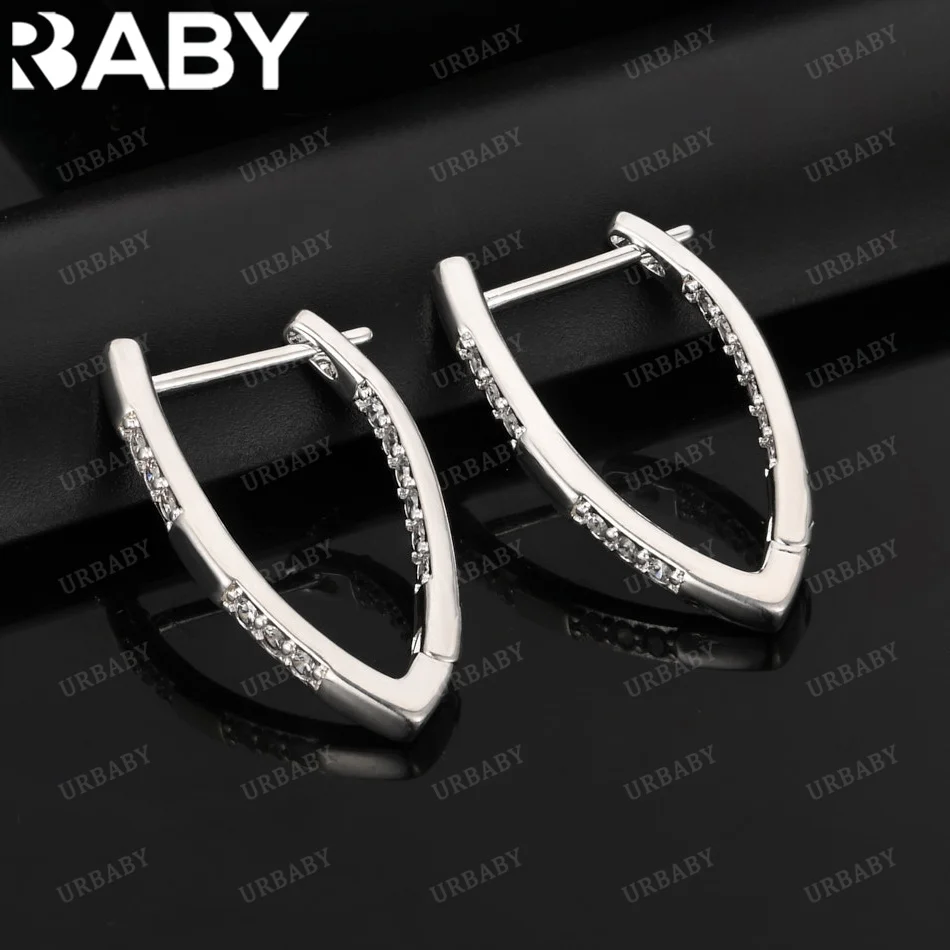 

URBABY 925 Sterling Silver Zirconia V-shaped Earrings for Woman Anniversary Gift Popular wild Fashion party Jewelry