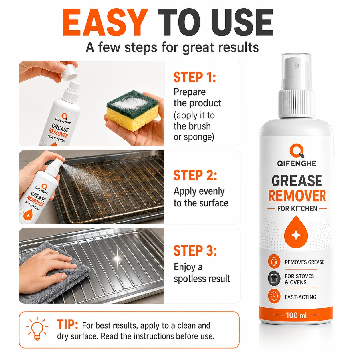 Portable Kitchen Degreaser Spray Fast Acting Dissolve Cooking Grease Oil Cleaner For Stoves Ovens 100ml
