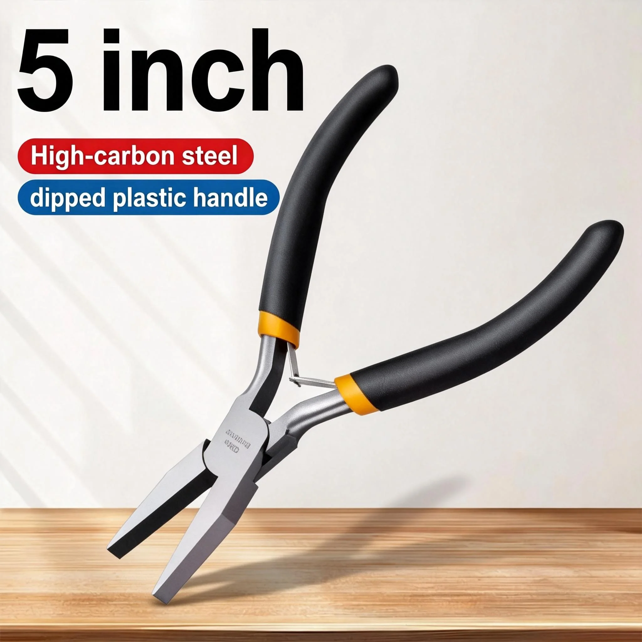 Alicate de Bico Chato Mini de 5 Polegadas - Aço de Alto Carbono com Cabo Revestido, para Reparos Elétricos, DIY Doméstico, Ideal para Espaços Apertados