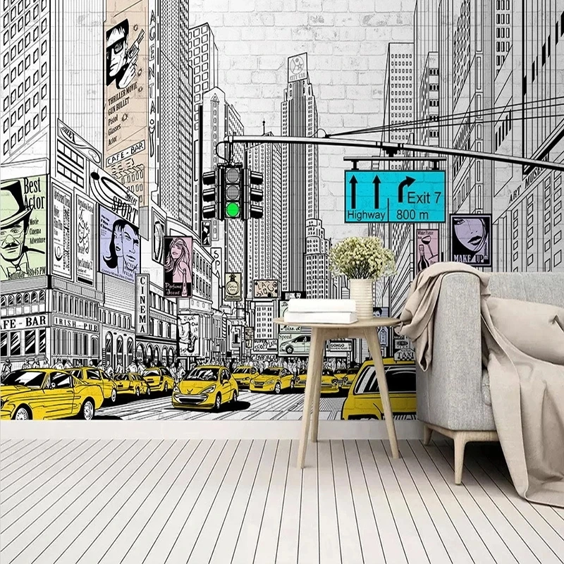 Custom Wallpaper 3D Nordic Style Hand-painted Line Drawing City Building Art Mural Living room TV background bedroom restaurant
