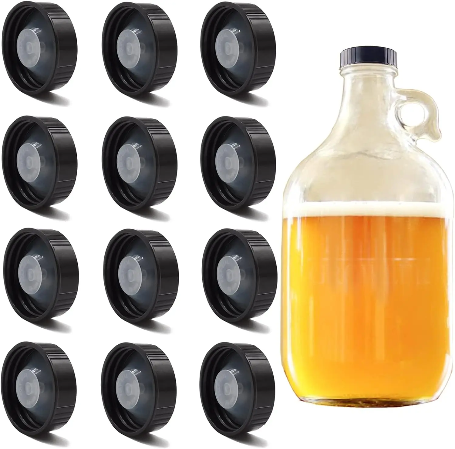 

500Pcs 33/38mm Poly Seal Screw Caps Growler Caps Plastic Lids Amber Boston Glass Beer Bottles Poly Cone Cap Brewing Wine Jug Cap