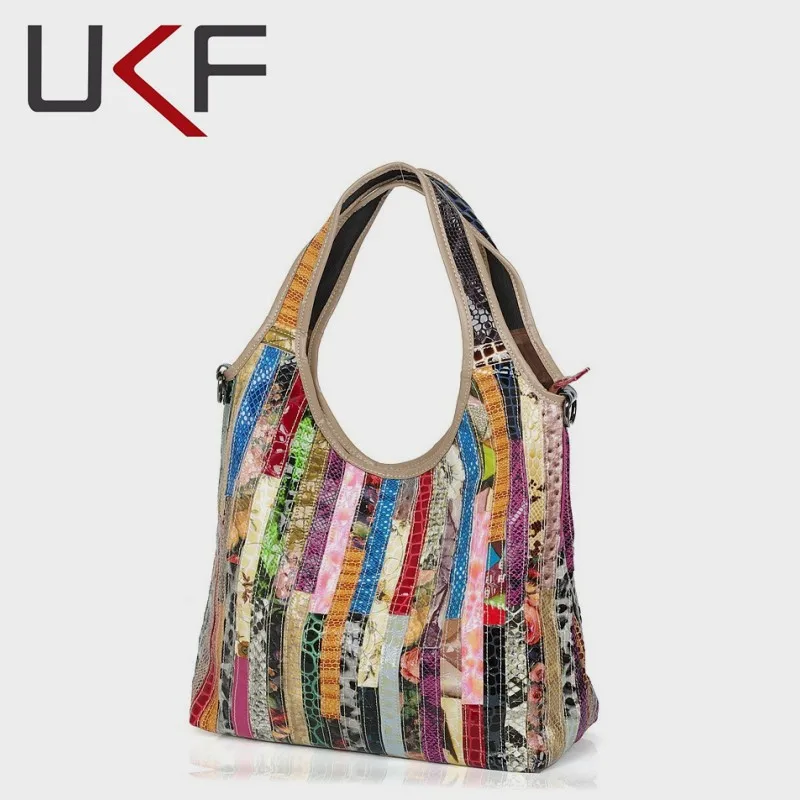 UKF Vintage Ladies Casual Colorful Patchwork Design Handbag Random Stitching Shoulder Bags For Women Tote Bag сумка женская