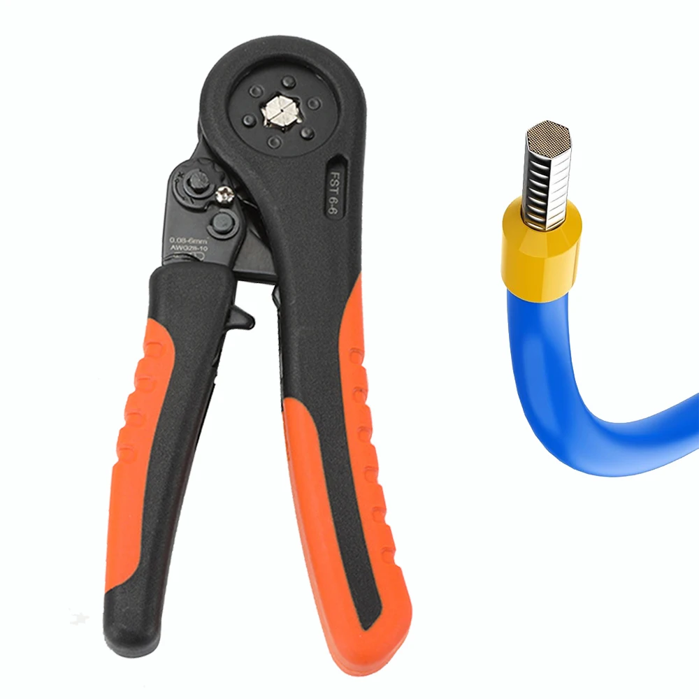 

Шестиугольный саморегулируемый набор инструментов для обжима наконечников с храповым механизмом FST 6-6 0,08-6 мм2 Набор обжимных инструментов с клеммами для проводов 400-2000 шт.