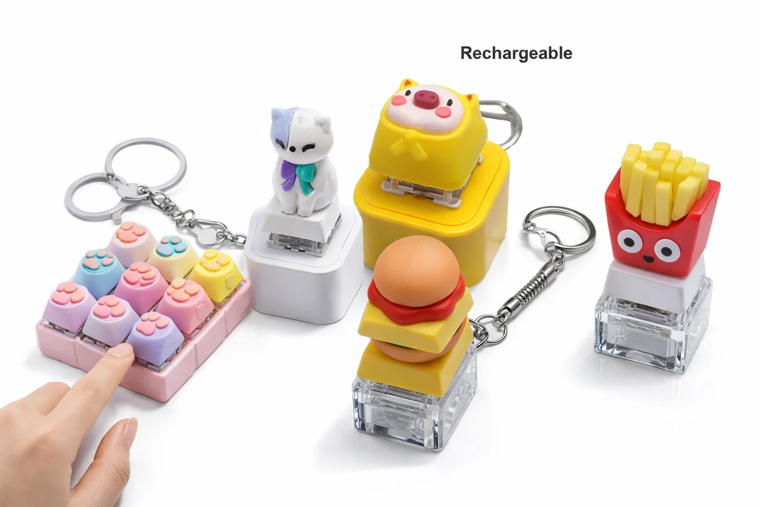 Keyboard Fidget Toys Cat Paws Finger Button Keychain Stress Relief Fingertip Gadget Decompression Toys Clicker Fidget Toy