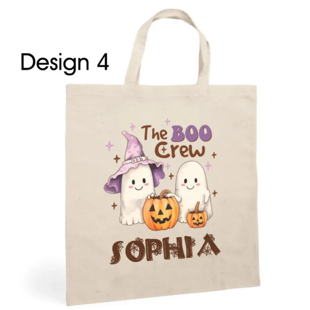 حقيبة حمل مخصصة للهالوين - حقائب خدعة أو علاج مخصصة، إكسسوارات تحمل اسمًا للأطفال بتصميم خفاش قطني مخيف