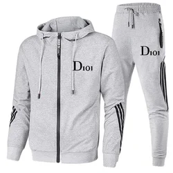 Korean Fashion Men's Zipper Jacket Hoodie Running Sportswear Set Men's Tracksuit Winter Sports Suit