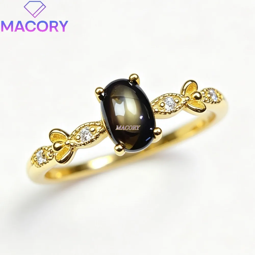 Natural Starlight Blue Sapphire Ring S925 Sterling Silver Delicate Women's Ring Niche Style Unique Cool Punk Party Everyday Wear