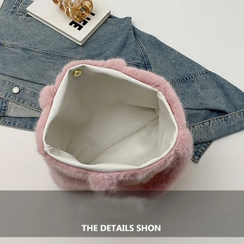 

Fashion Chinese Style Handbag Large Capacity Embroidery Tote Bag Fluffy Soft Change Pouch Key Lipstick Earphone