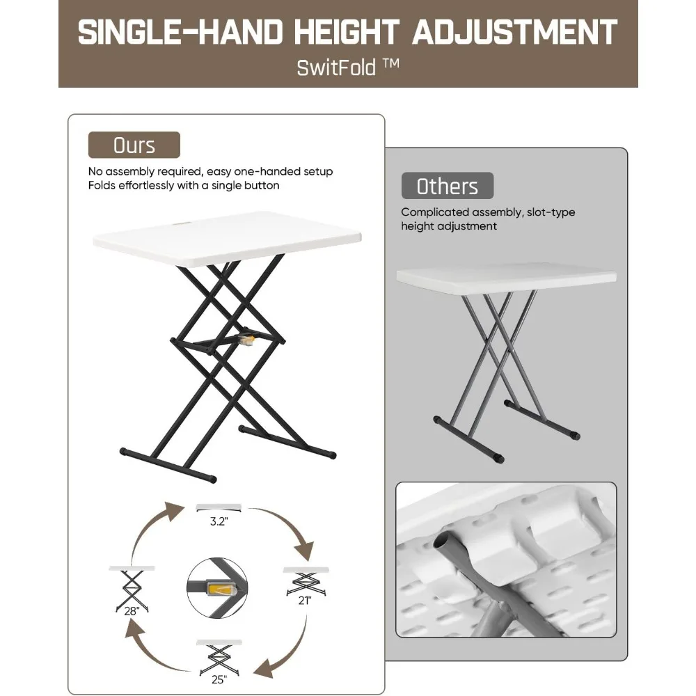 طاولة قابلة للطي محمولة مقاس 28 بوصة مع تعديل الارتفاع بيد واحدة، وخيارات الارتفاع 3 مستويات، وإعداد سهل، ومتعددة الوظائف لـ Perso #4
