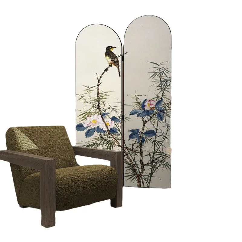 Retro screen foldable mobile seat screen porch decoration bedroom partition modern living room home folding screen